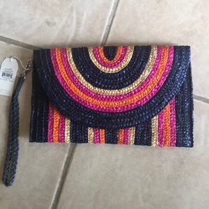 Mud Pie Striped Straw Clutch